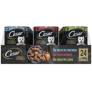 24 x 400g Cesar Grain Free Adult Wet Dog Food Tins - Mixed Selection in Loaf